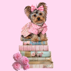 Pretty in Pink Yorkshire Terrier Wall Art,Printable Digital Wall Art,4 Designs