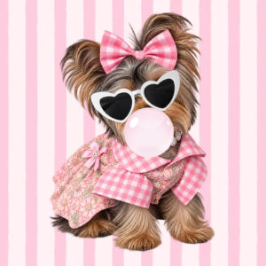 Pretty in Pink Yorkshire Terrier Wall Art,Printable Digital Wall Art,4 Designs