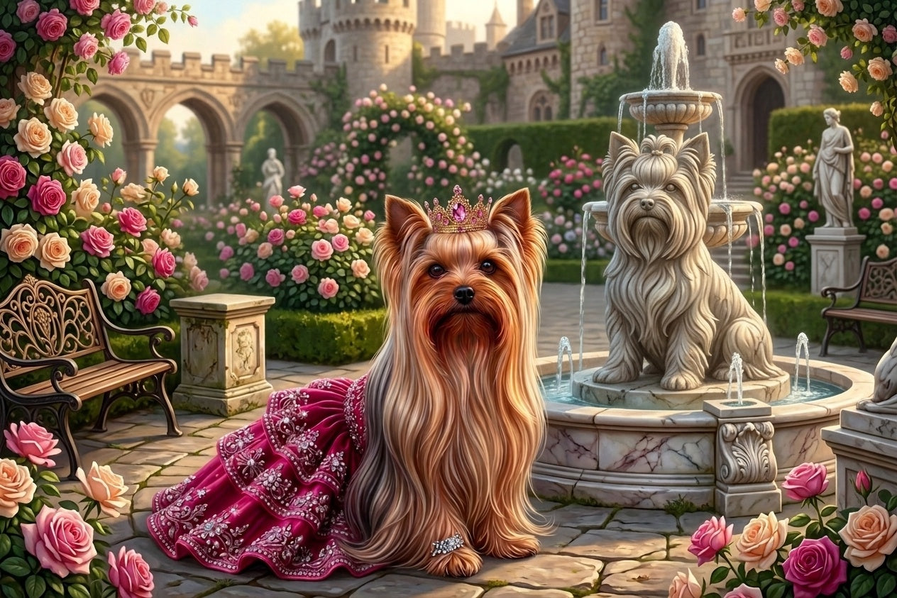 Royal Yorkie in Beautiful Garden,Instant Digital ,2 Designs ,Download,Pink