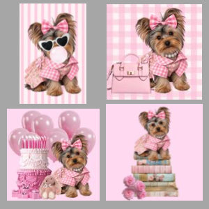 Pretty in Pink Yorkshire Terrier Wall Art,Printable Digital Wall Art,4 Designs