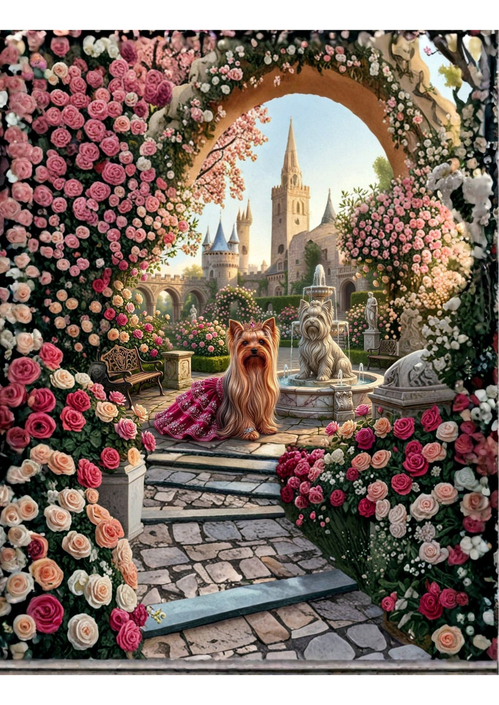 Royal Yorkie in Beautiful Garden,Instant Digital ,2 Designs ,Download,Pink