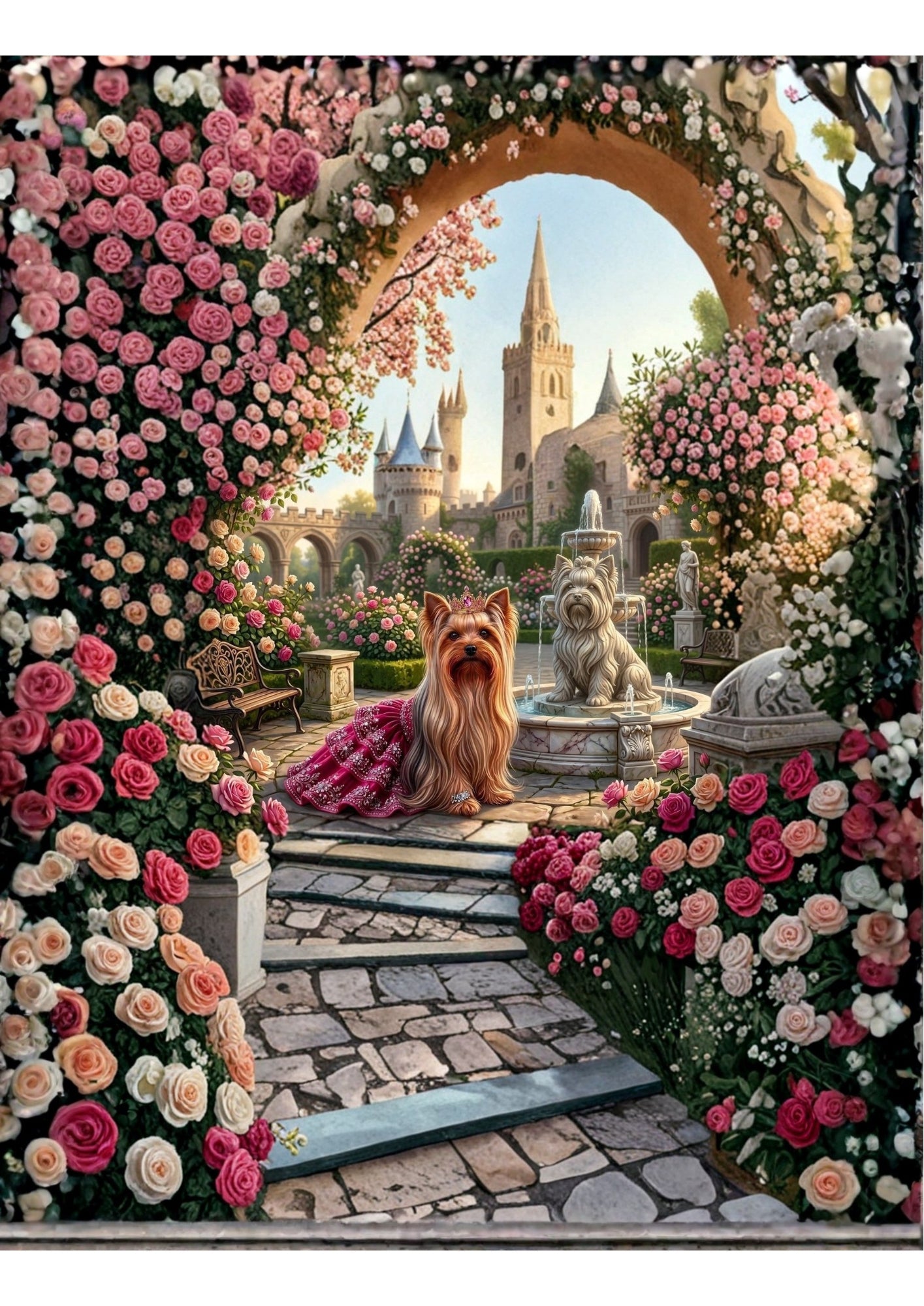 Royal Yorkie in Beautiful Garden,Instant Digital ,2 Designs ,Download,Pink