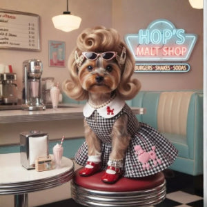 Yorkie Wall Art, 1950s Retro Dog Print, Vintage Diner Poodle Skirt Yorkshire Terrier, Set of 3 Printable Nursery & Living Room Decor, All Sizes
