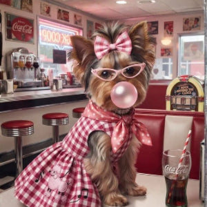 Yorkie Wall Art, 1950s Retro Dog Print, Vintage Diner Poodle Skirt Yorkshire Terrier, Set of 3 Printable Nursery & Living Room Decor, All Sizes