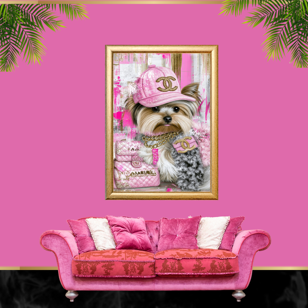 Pink Luxury Yorkie Dog Wall Art Set of 4 Printable Digital Download