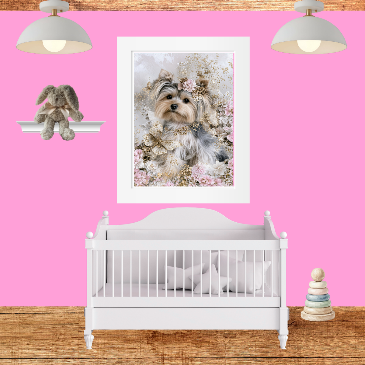 Pink Floral Yorkie Printable Wall Art Digital Download
