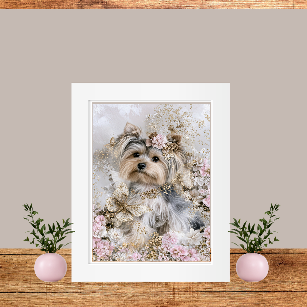Pink Floral Yorkie Printable Wall Art Digital Download