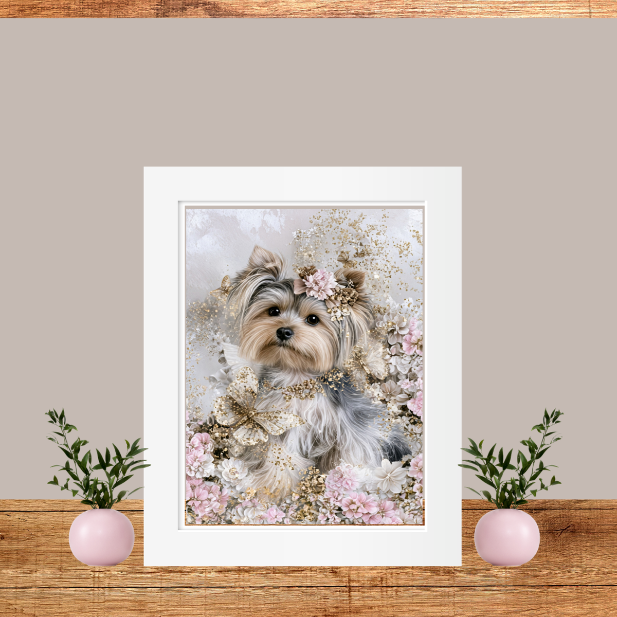 Pink Floral Yorkie Printable Wall Art Digital Download