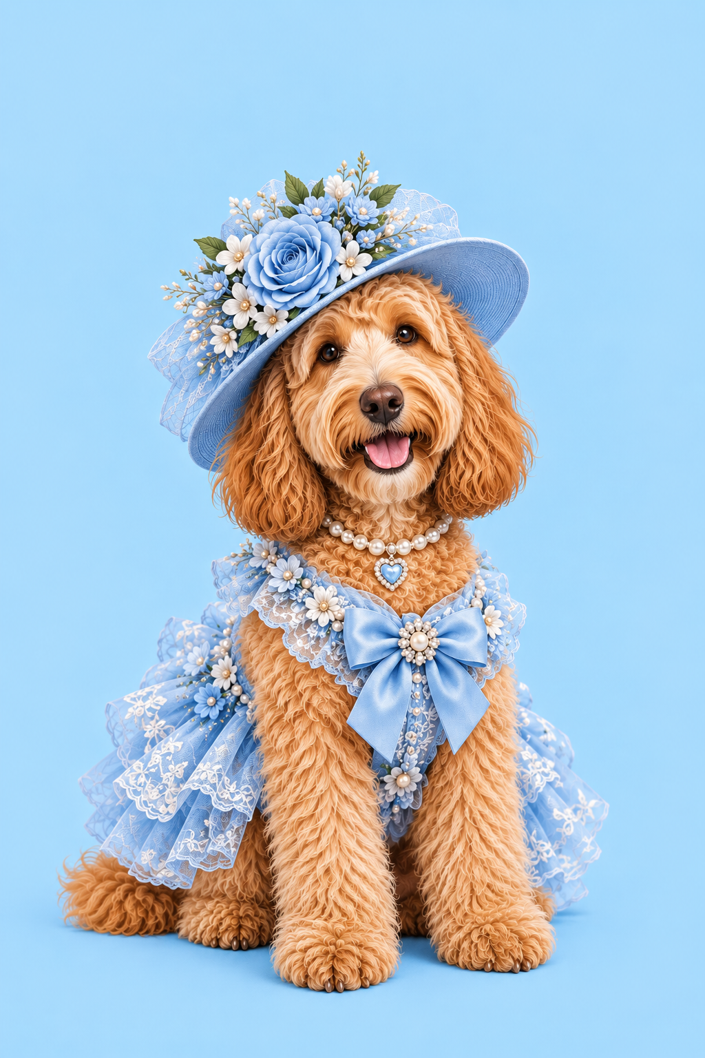 Blue Floral Labradoodle Printable Wall Art