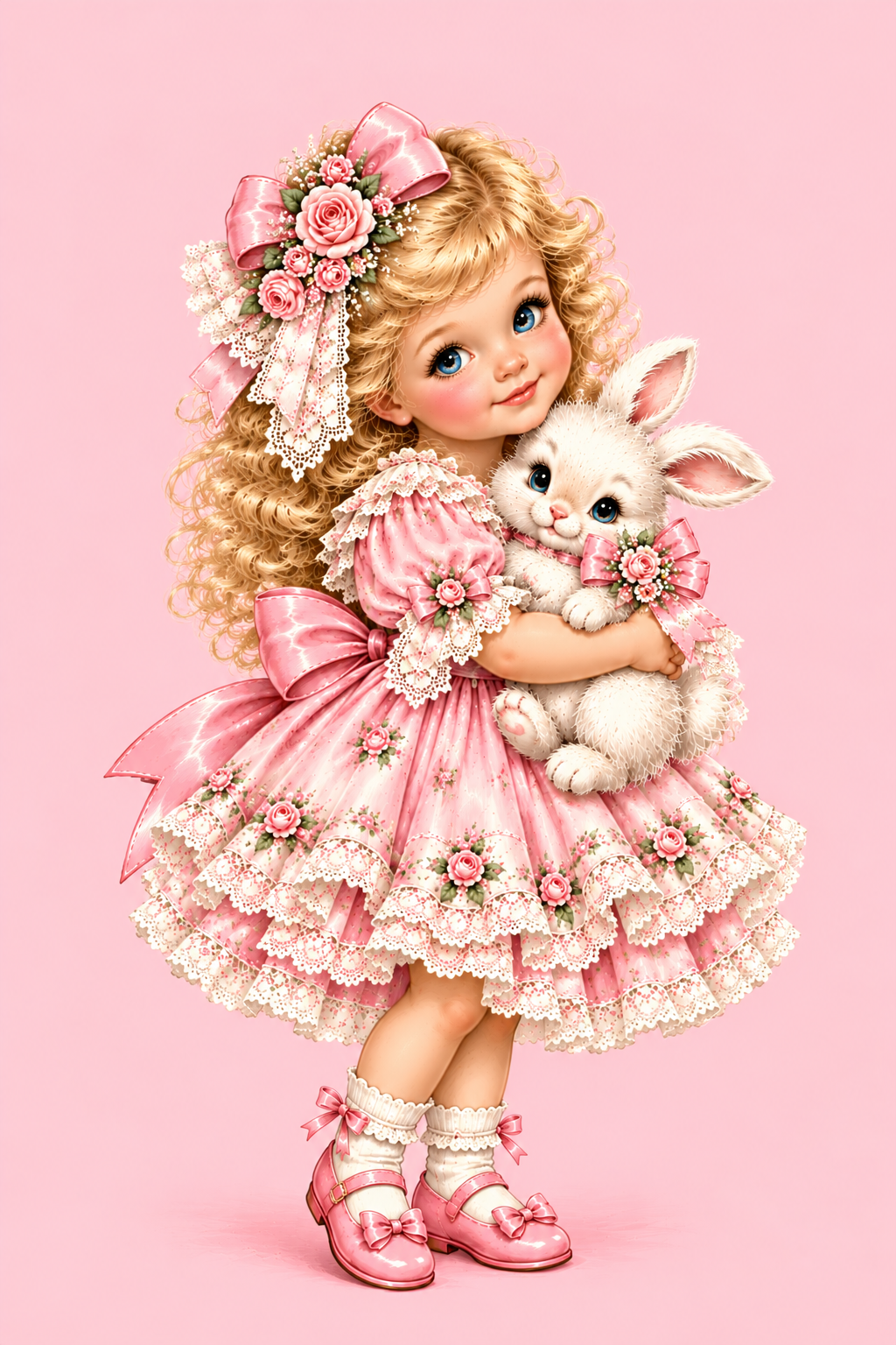 Vintage Girl Holding Bunny Printable Wall Art