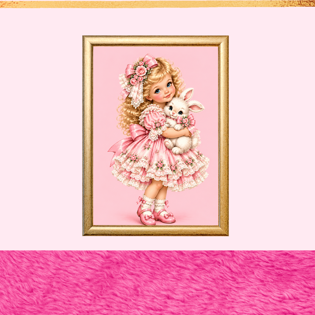 Vintage Girl Holding Bunny Printable Wall Art