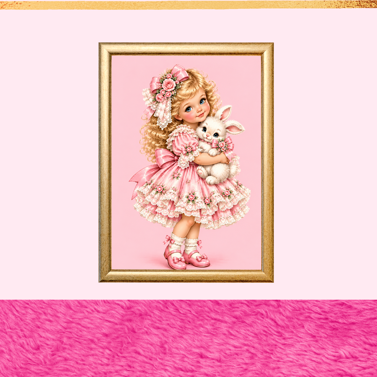 Vintage Girl Holding Bunny Printable Wall Art