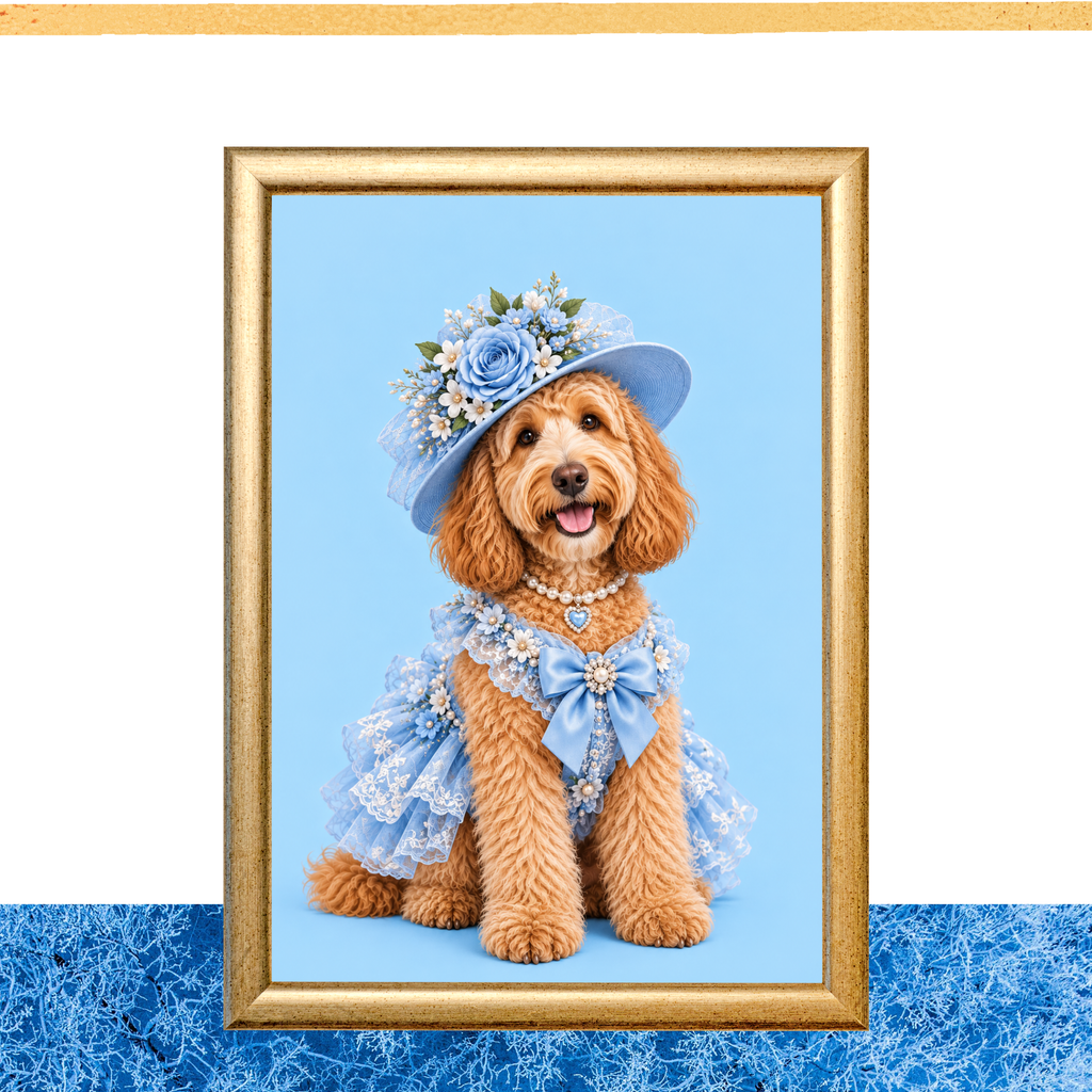 Blue Floral Labradoodle Printable Wall Art
