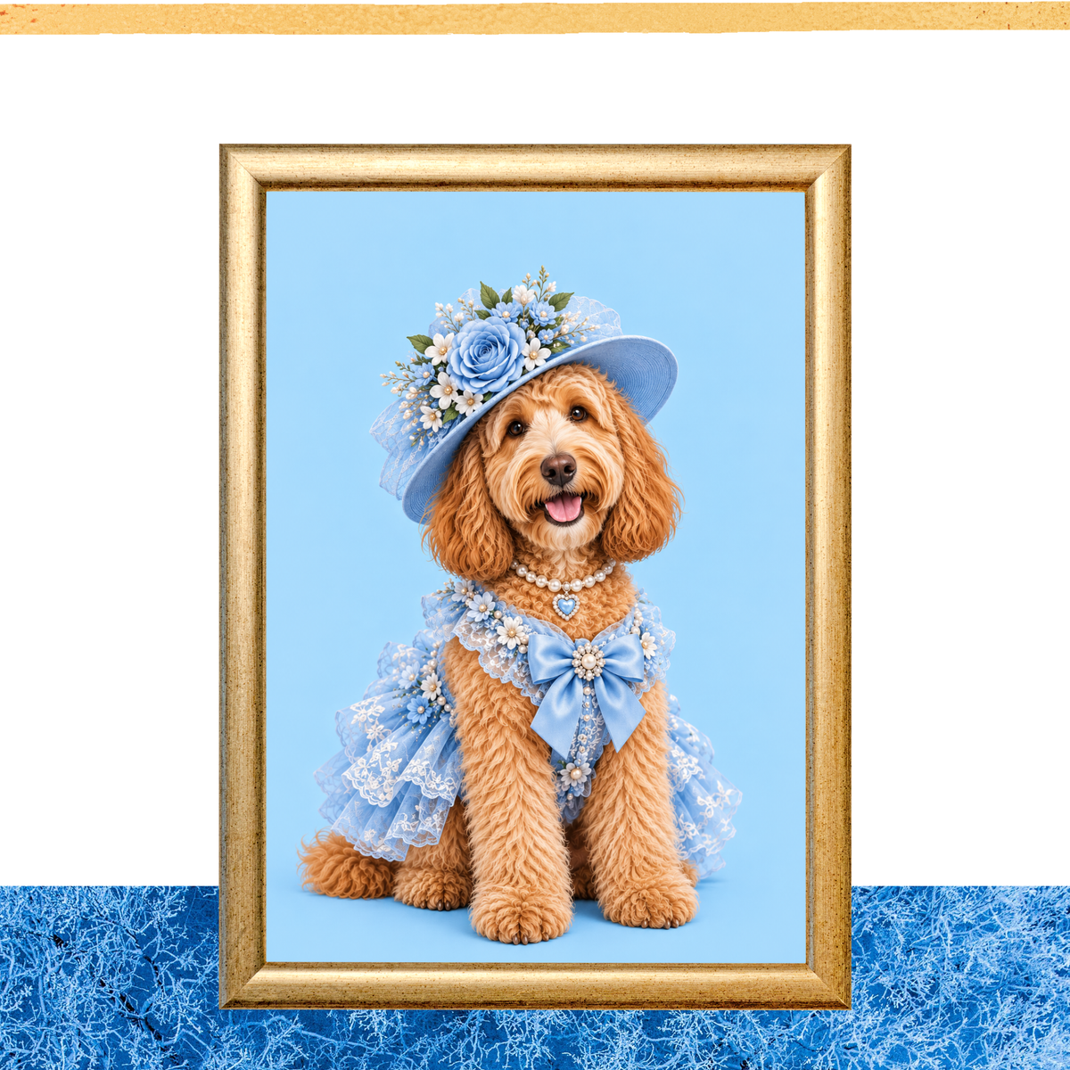 Blue Floral Labradoodle Printable Wall Art