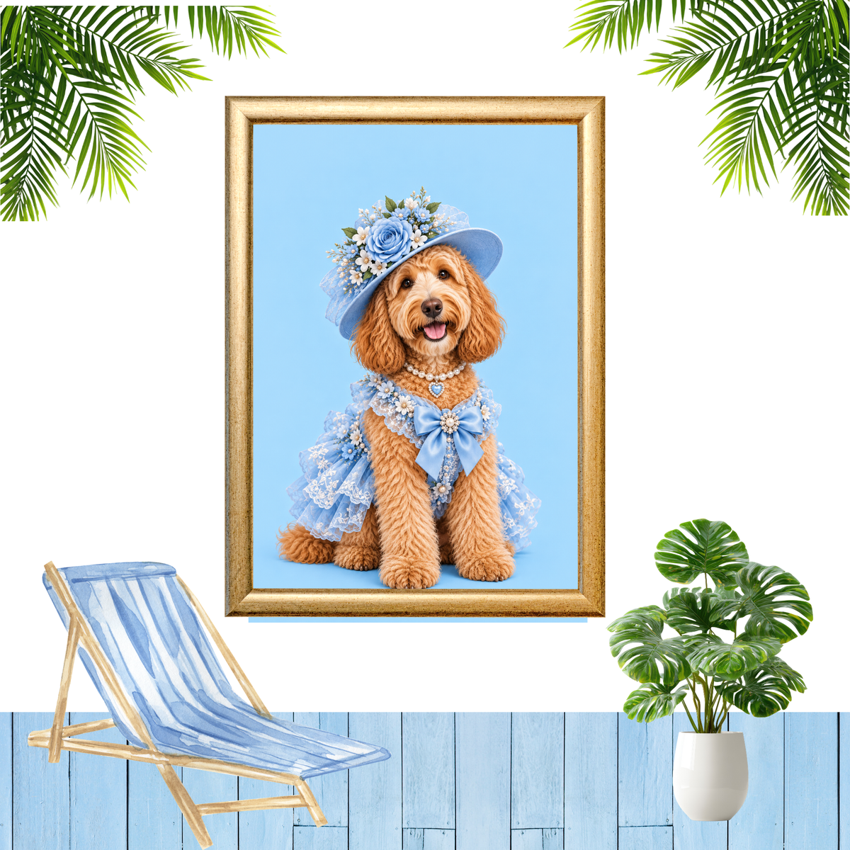 Blue Floral Labradoodle Printable Wall Art