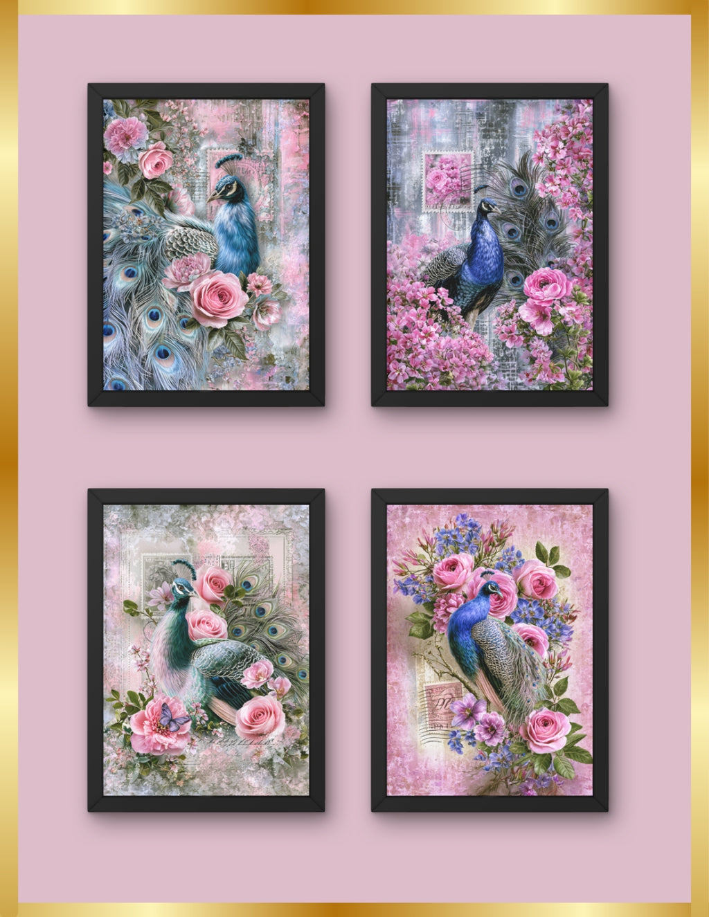 Peacock Wall Art Set of 4 Printable Digital Download