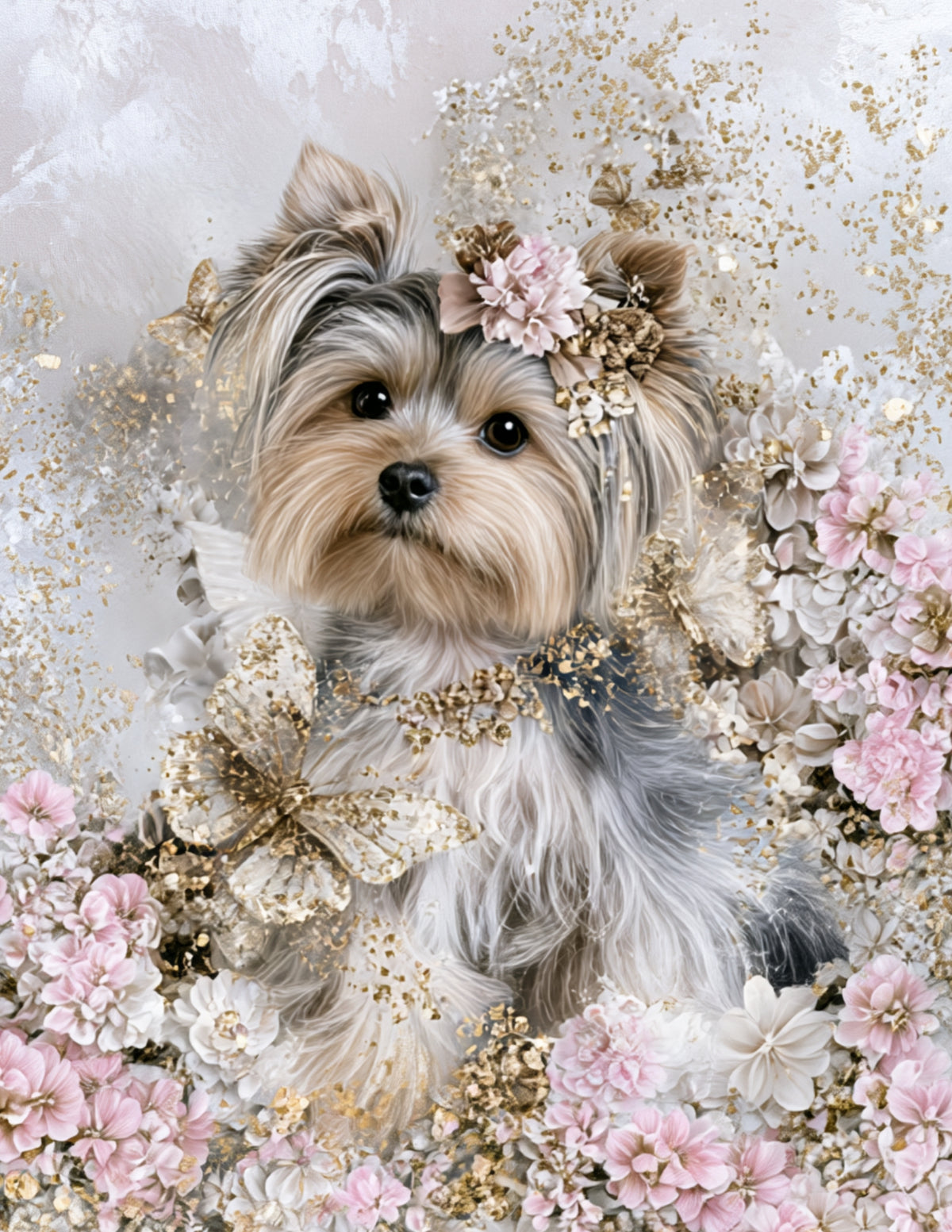 Pink Floral Yorkie Printable Wall Art Digital Download