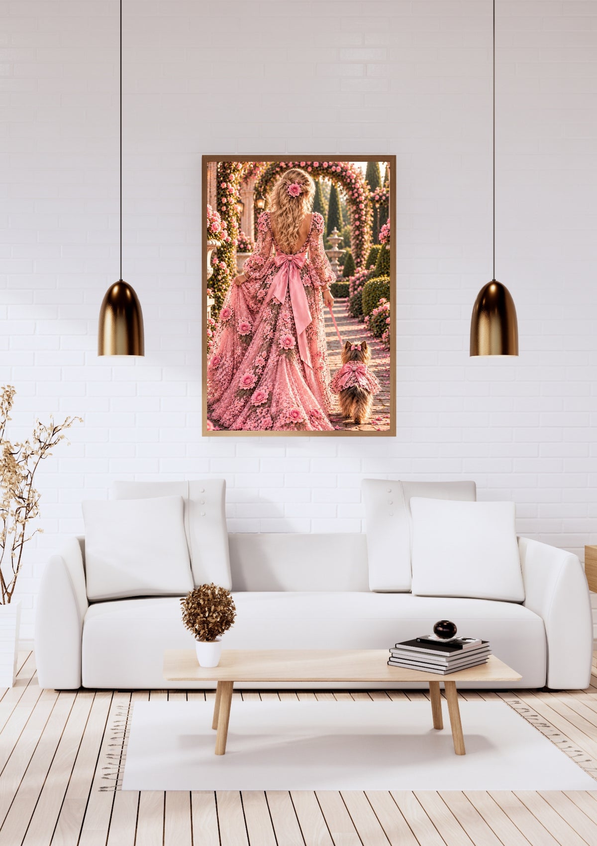 Pink Yorkie Wall Art Set of 2 Printable Romantic Dog Mom Decor