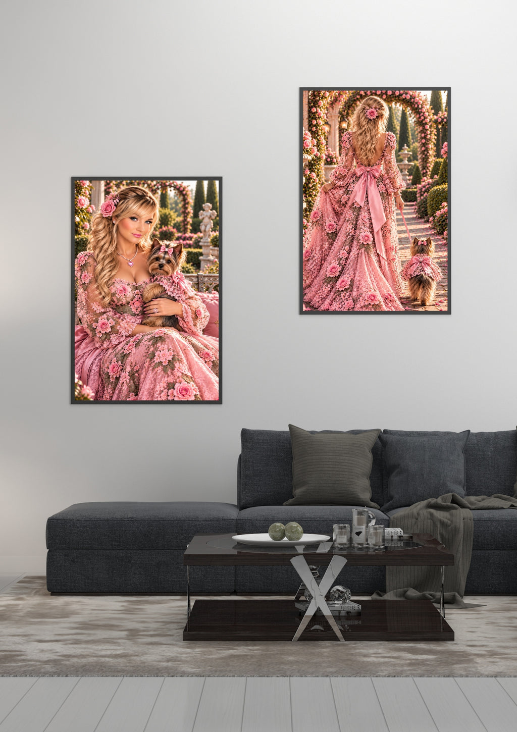 Pink Yorkie Wall Art Set of 2 Printable Romantic Dog Mom Decor