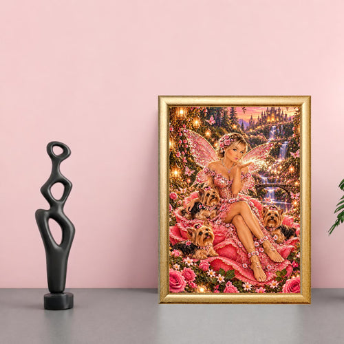 Fairies and Yorkie Wall Art Set of 5 Magical Fantasy Dog Prints Printable Instant Digital Download