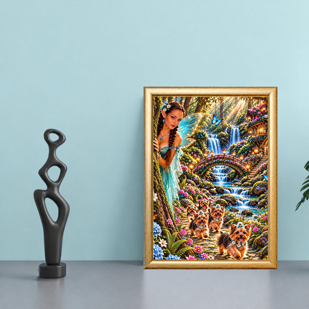Fairies and Yorkie Wall Art Set of 5 Magical Fantasy Dog Prints Printable Instant Digital Download