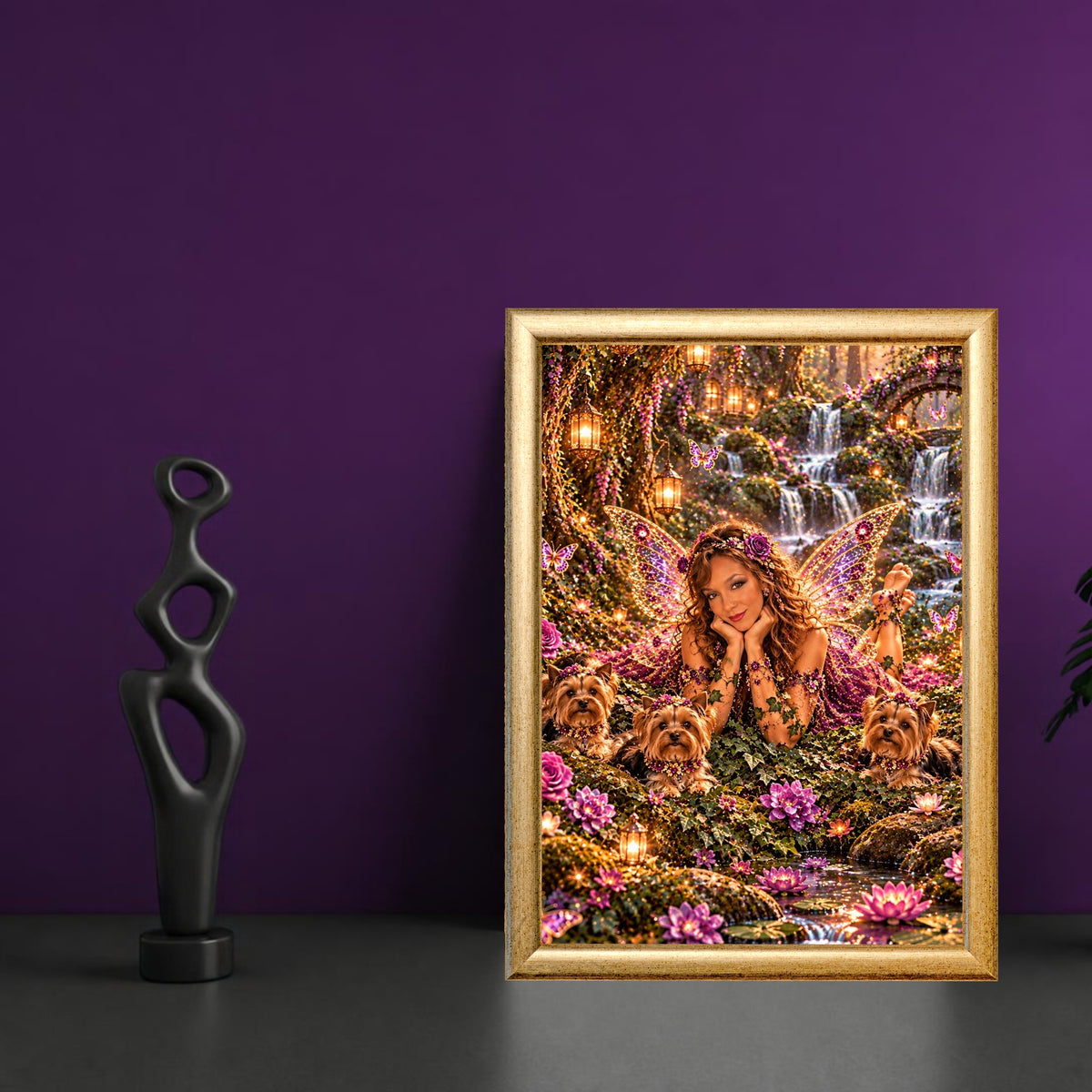 Fairies and Yorkie Wall Art Set of 5 Magical Fantasy Dog Prints Printable Instant Digital Download