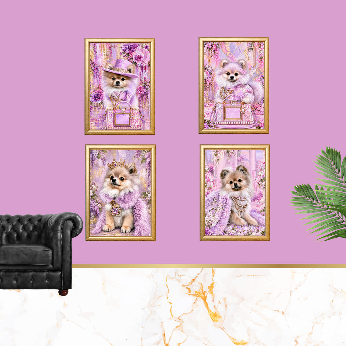 Pomeranian Printable Dog Wall Art 4 Piece Digital Download