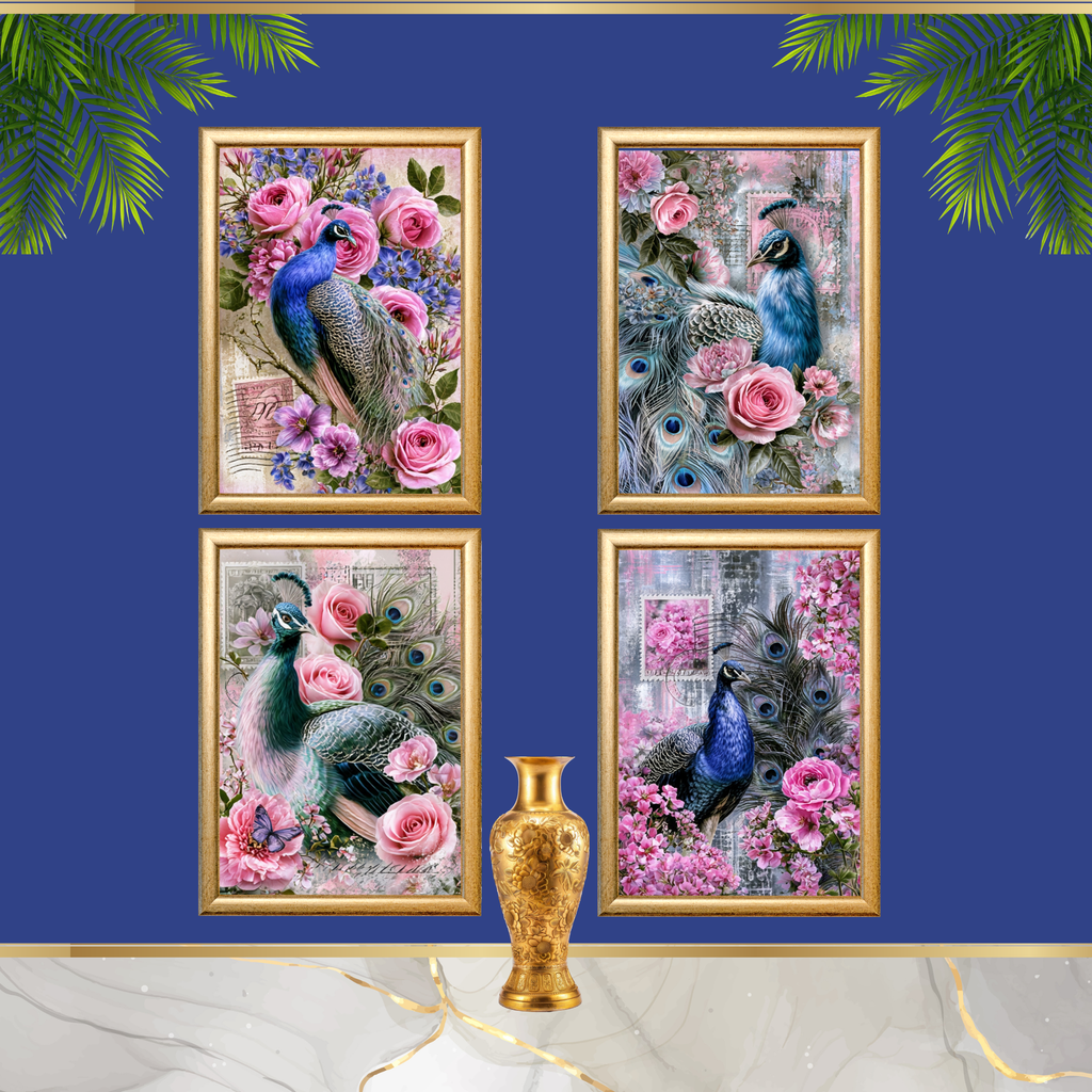 Peacock Wall Art Set of 4 Printable Digital Download
