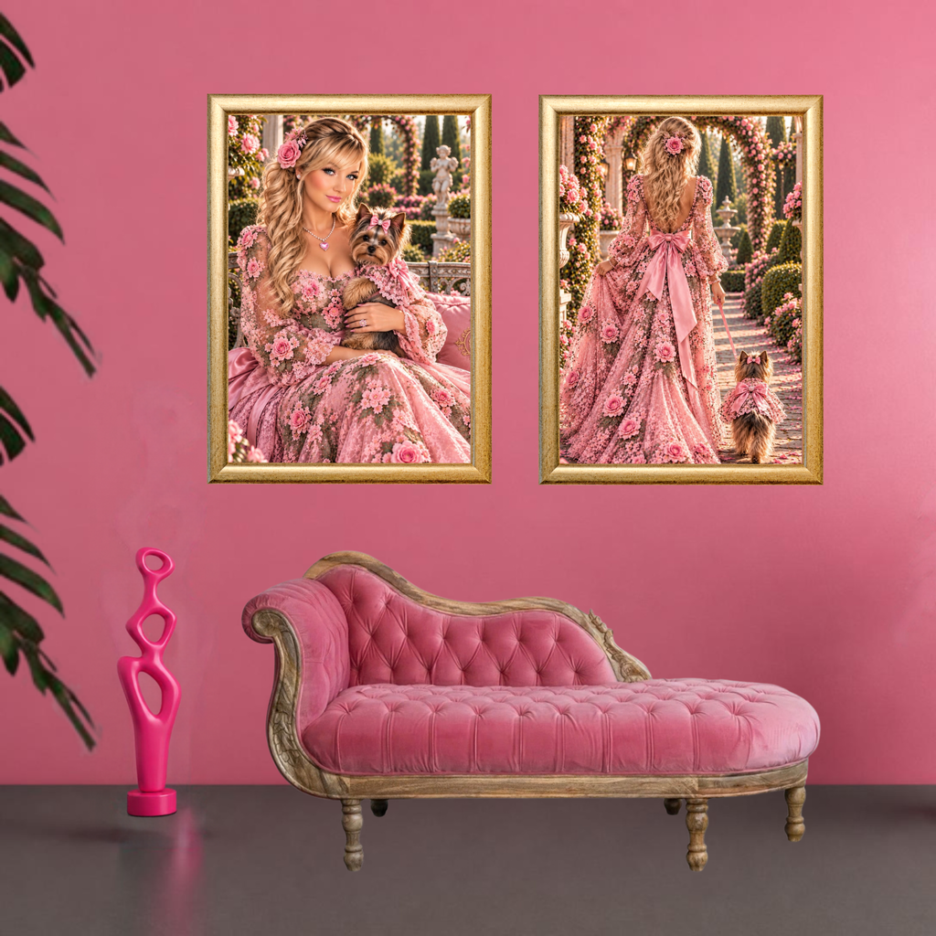 Pink Yorkie Wall Art Set of 2 Printable Romantic Dog Mom Decor
