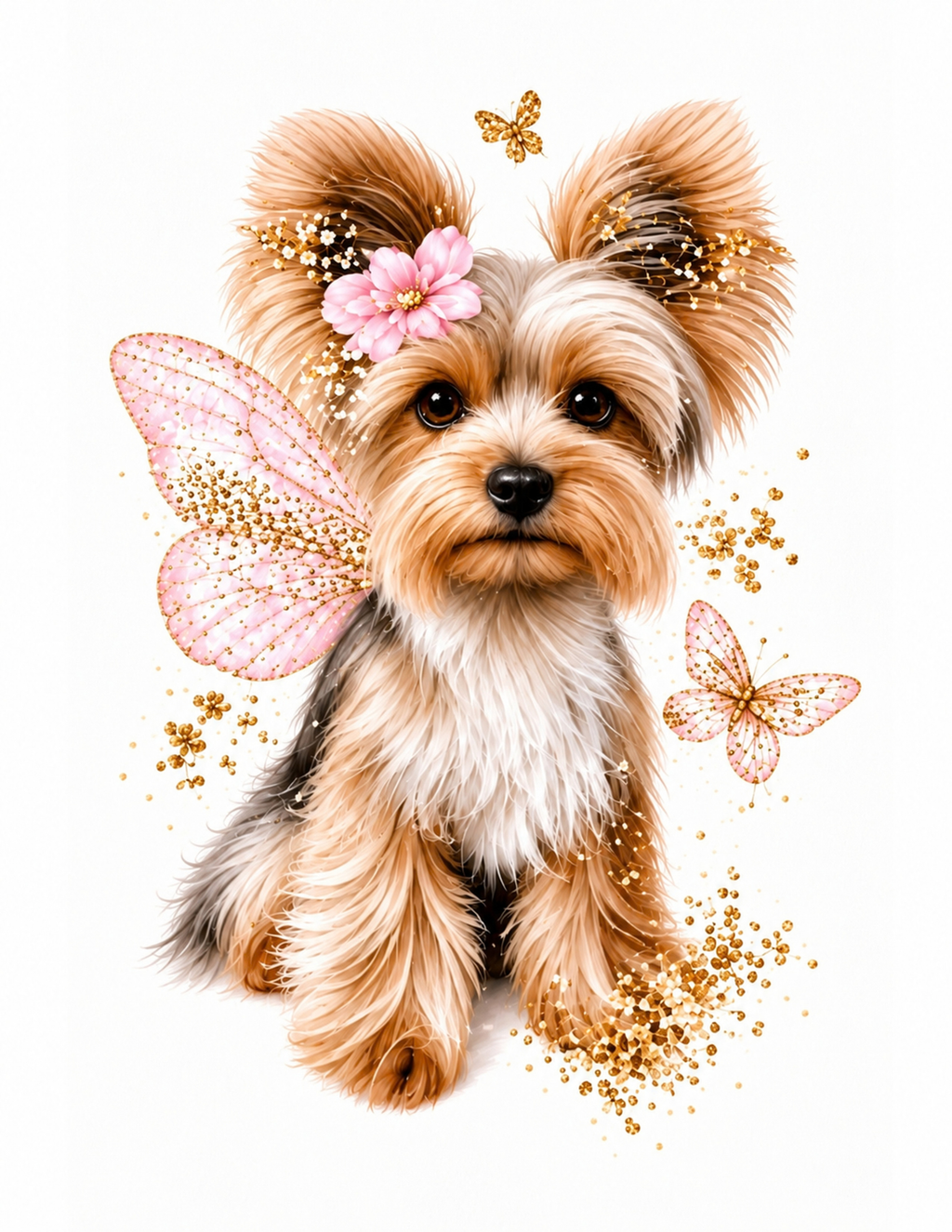 Pink Butterfly Yorkie Wall Art – Set of 3 Digital Prints