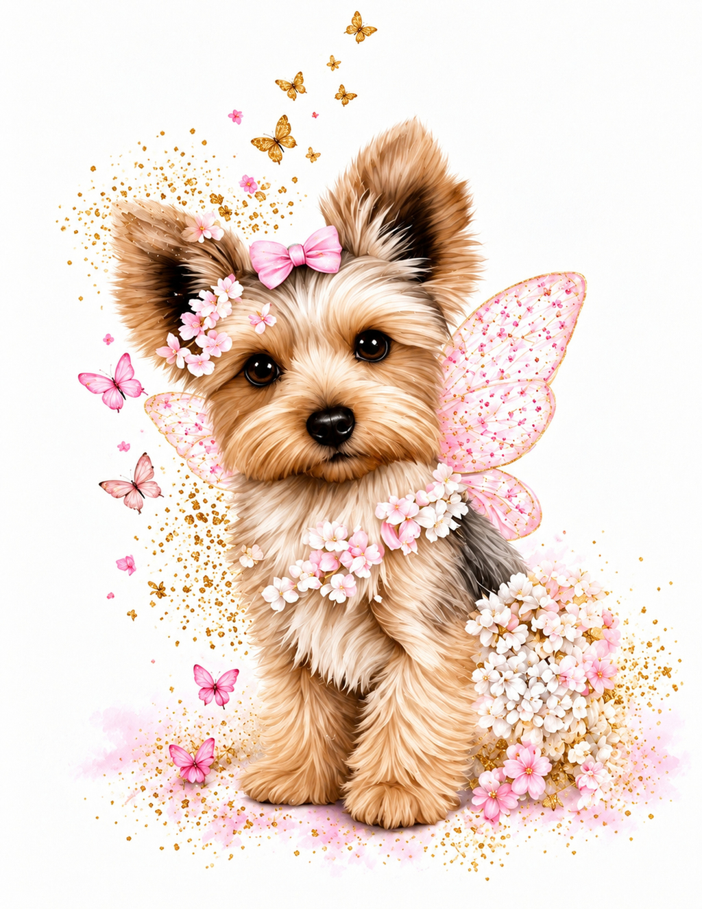 Pink Butterfly Yorkie Wall Art – Set of 3 Digital Prints