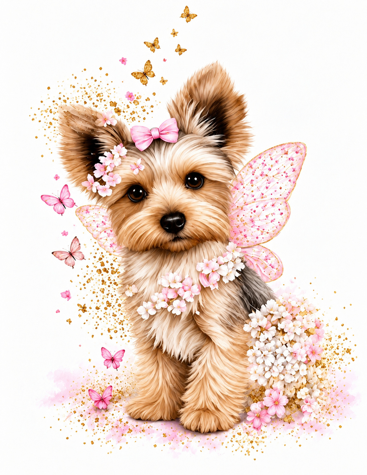 Pink Butterfly Yorkie Wall Art – Set of 3 Digital Prints