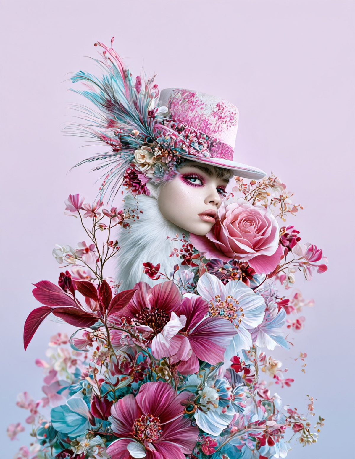 Pink Floral Woman Printable Wall Art Digital Download