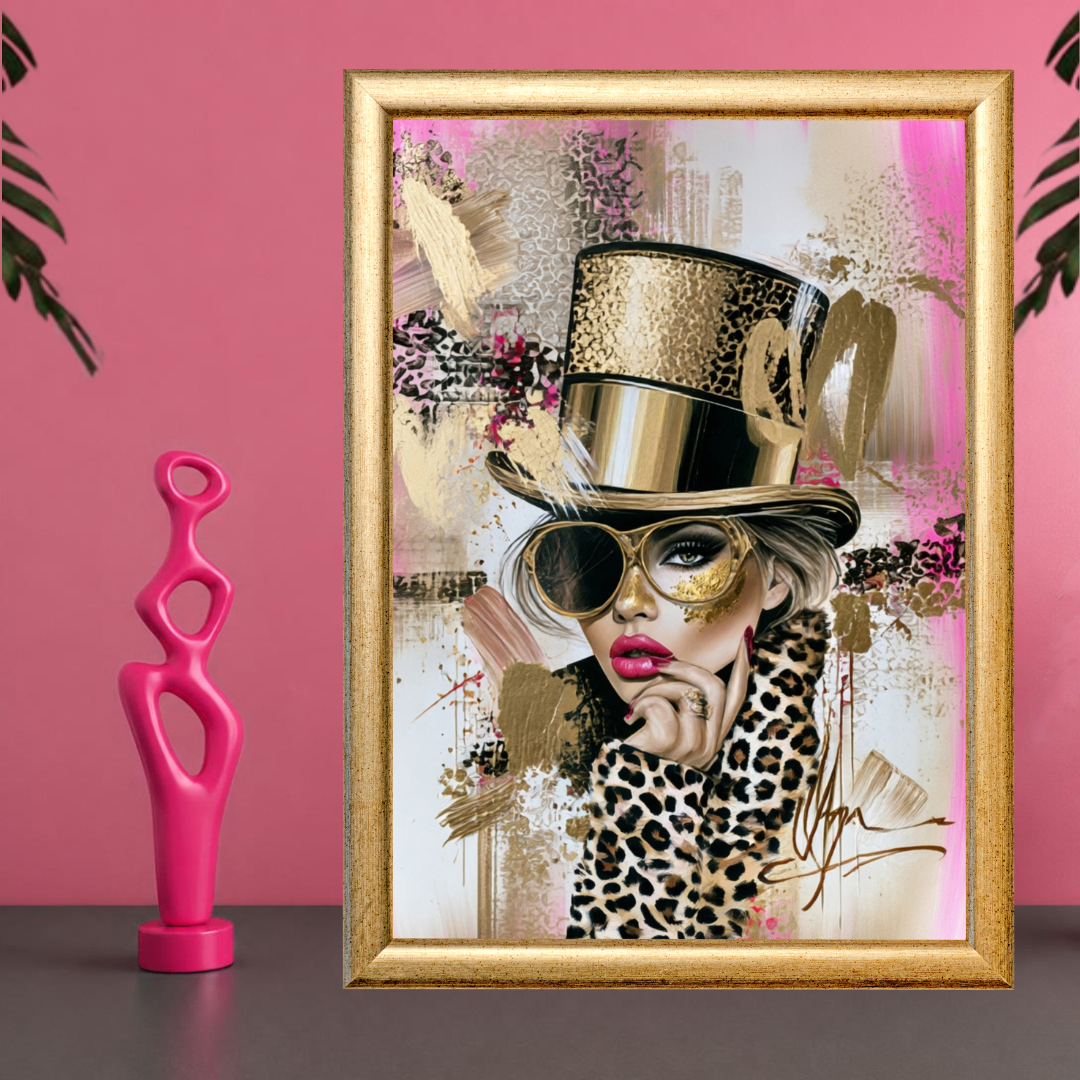 Glam Pop Art Print Set of 4, Pink Leopard Wall Art, Fashion Girl Printable Art