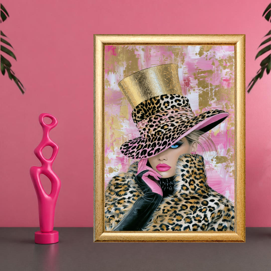 Glam Pop Art Print Set of 4, Pink Leopard Wall Art, Fashion Girl Printable Art