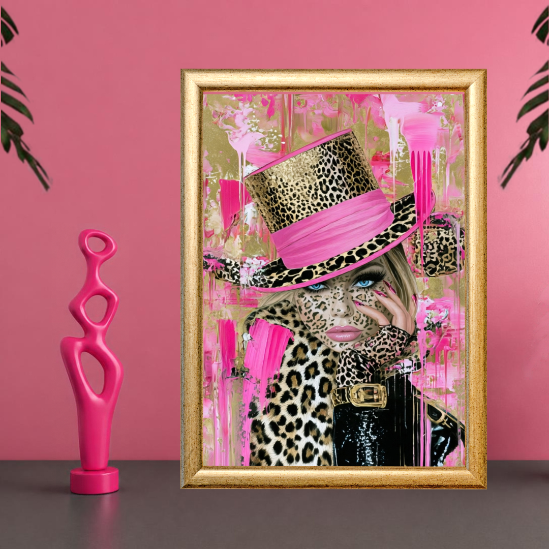Glam Pop Art Print Set of 4, Pink Leopard Wall Art, Fashion Girl Printable Art