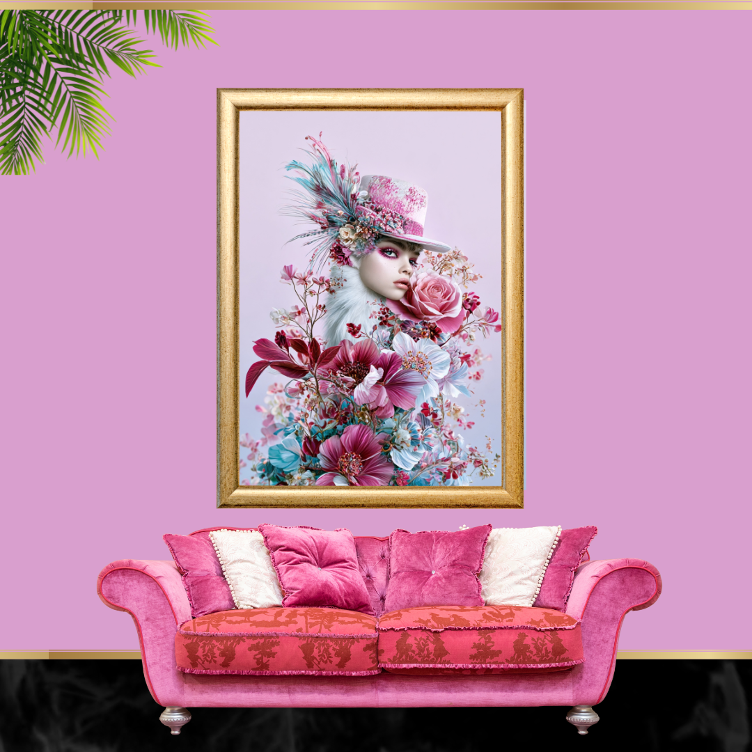 Pink Floral Woman Printable Wall Art Digital Download