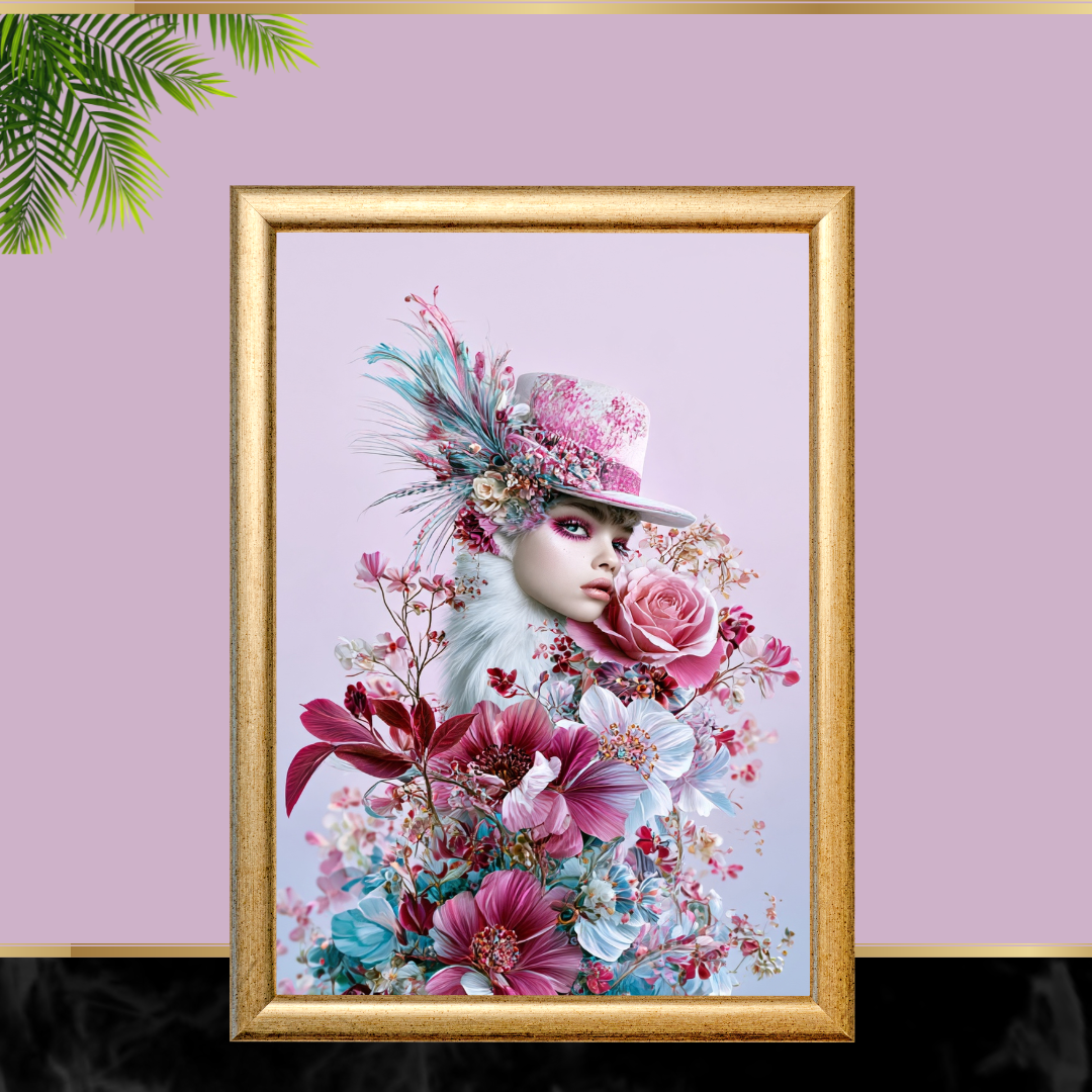 Pink Floral Woman Printable Wall Art Digital Download