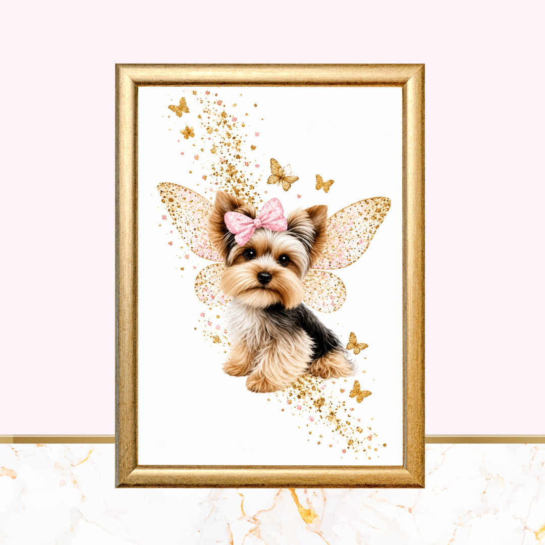 Pink Butterfly Yorkie Wall Art – Set of 3 Digital Prints