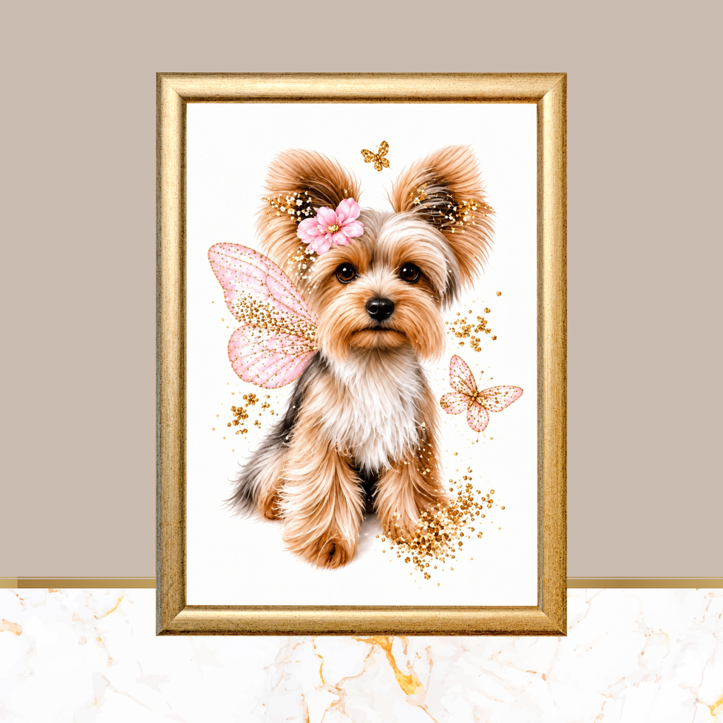 Pink Butterfly Yorkie Wall Art – Set of 3 Digital Prints