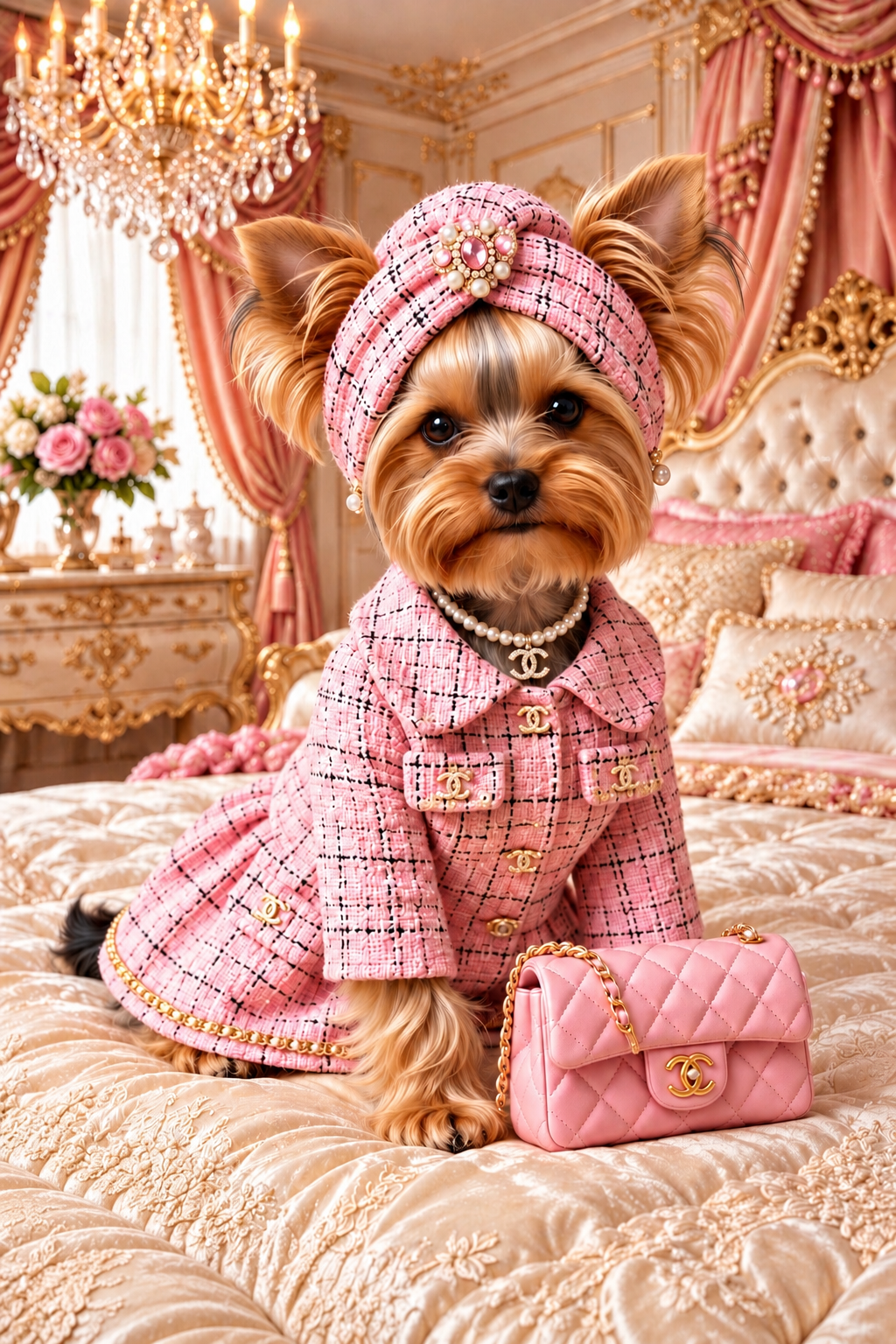 Pink Chanel Yorkie Dog Wall Art Set of 2 Printable Digital Download