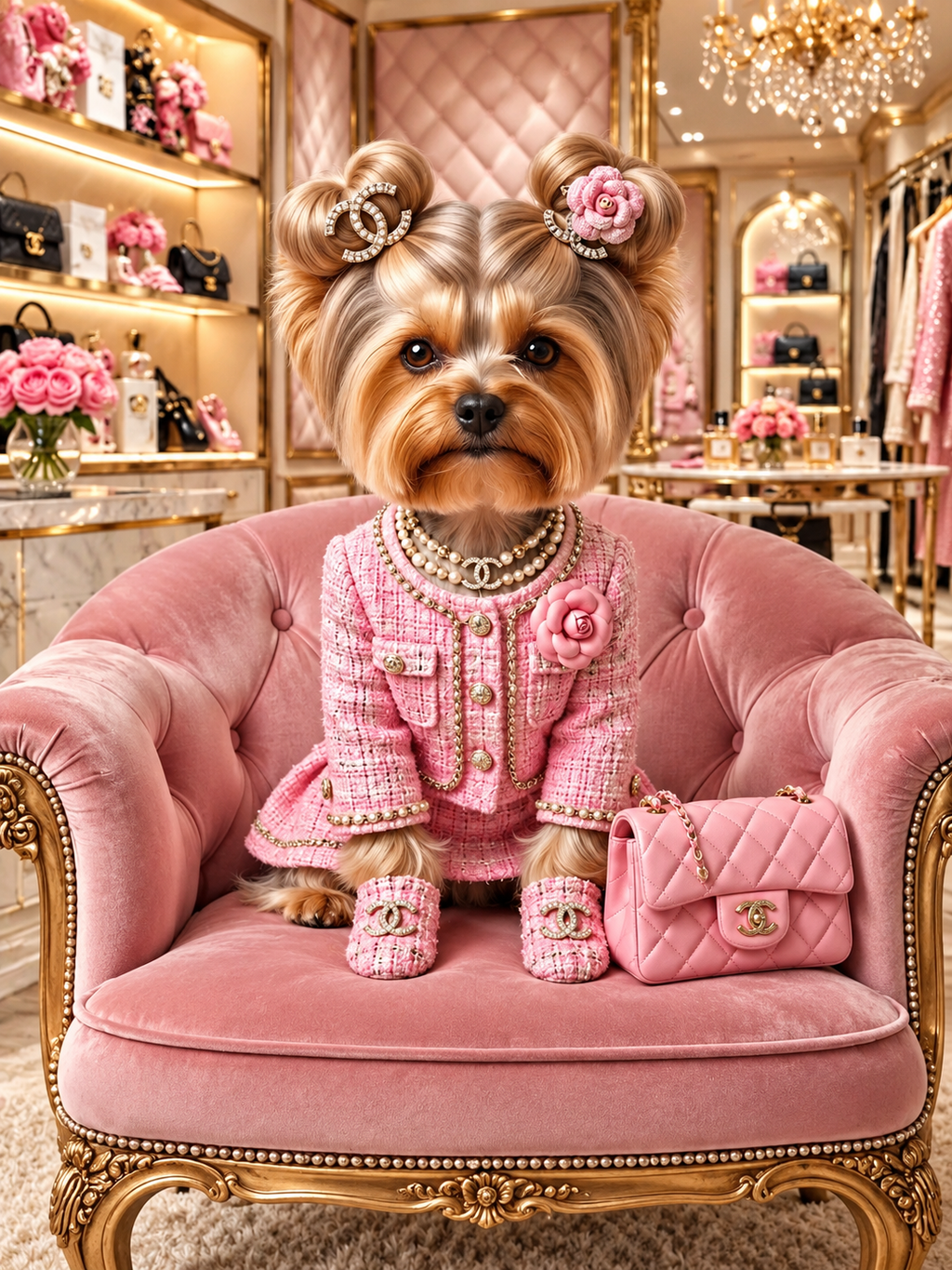 Pink Chanel Yorkie Dog Wall Art Set of 2 Printable Digital Download