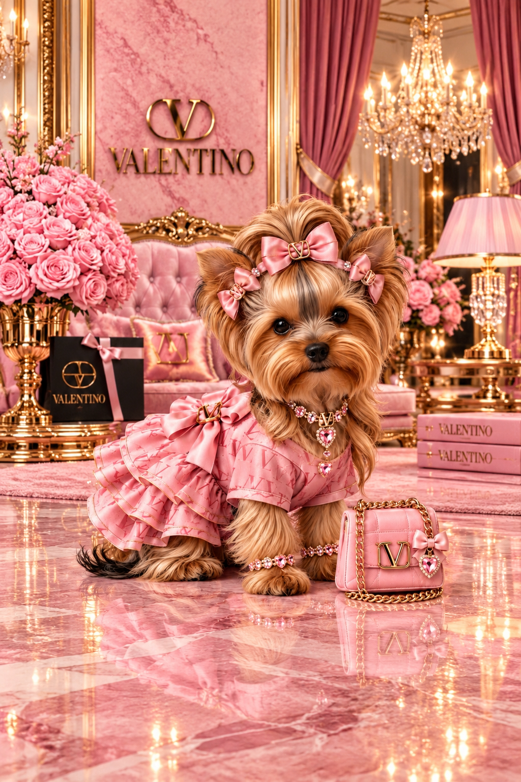 Pink Yorkie Glam Wall Art | Printable Digital Download