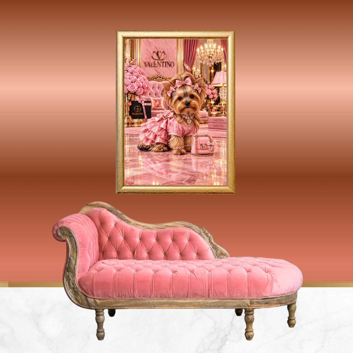 Pink Yorkie Glam Wall Art | Printable Digital Download