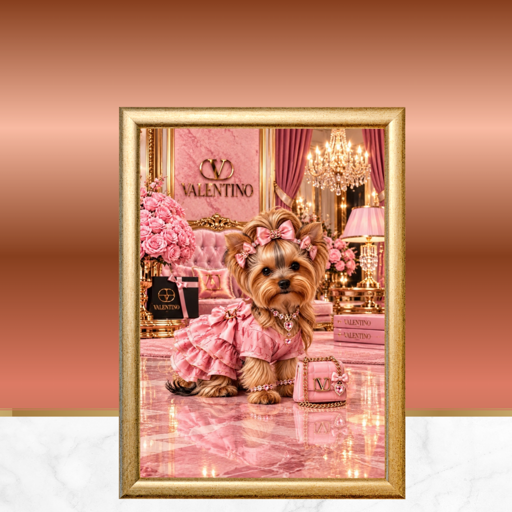 Pink Yorkie Glam Wall Art | Printable Digital Download