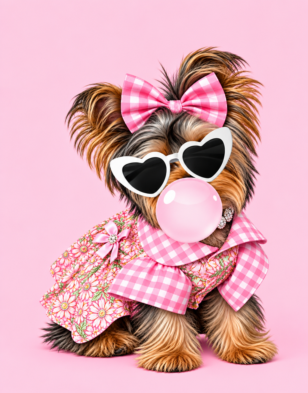 Pink Yorkie Wall Art Set of 3 Yorkshire Terrier Printable Digital Download