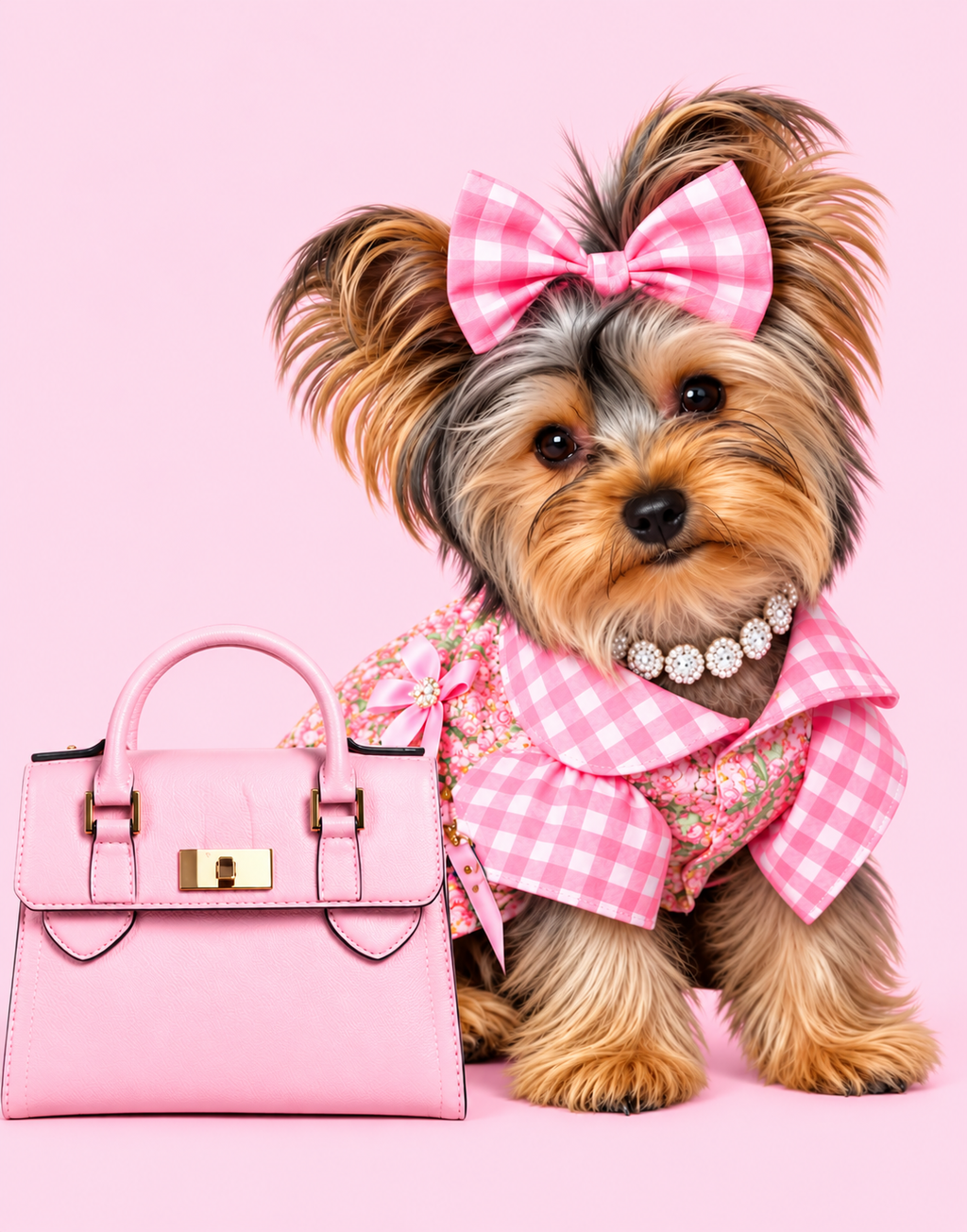 Pink Yorkie Wall Art Set of 3 Yorkshire Terrier Printable Digital Download