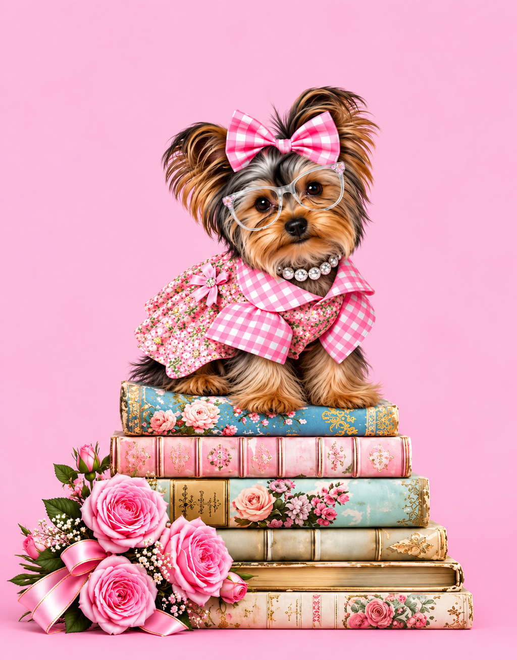 Pink Yorkie Wall Art Set of 3 Yorkshire Terrier Printable Digital Download