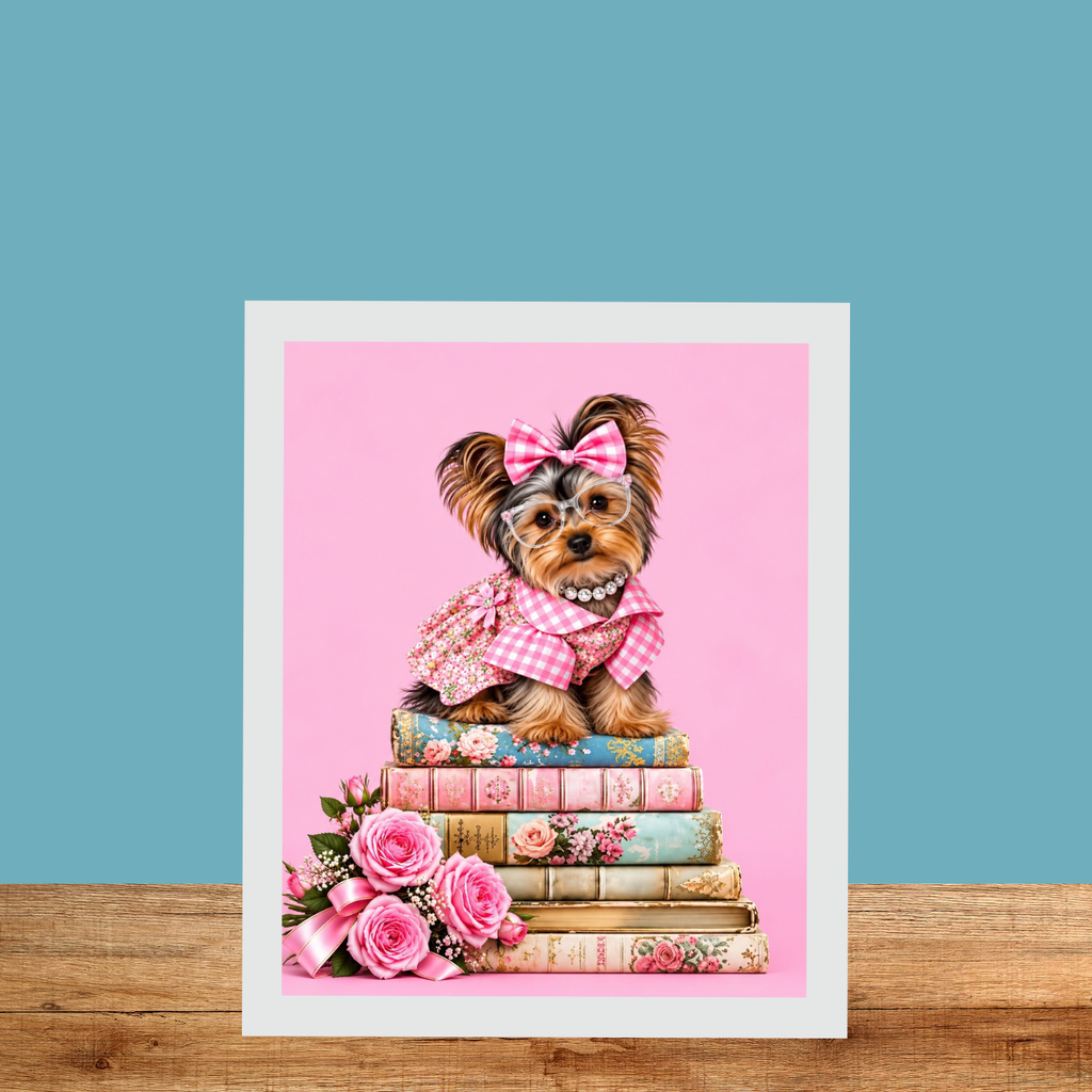 Pink Yorkie Wall Art Set of 3 Yorkshire Terrier Printable Digital Download