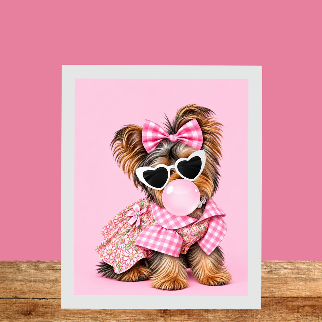 Pink Yorkie Wall Art Set of 3 Yorkshire Terrier Printable Digital Download
